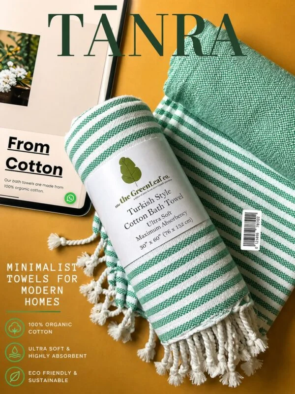 “Nature Green” – Luxe Stripe Towel | AIRDROP SoftTech™ | Handmade Elegance