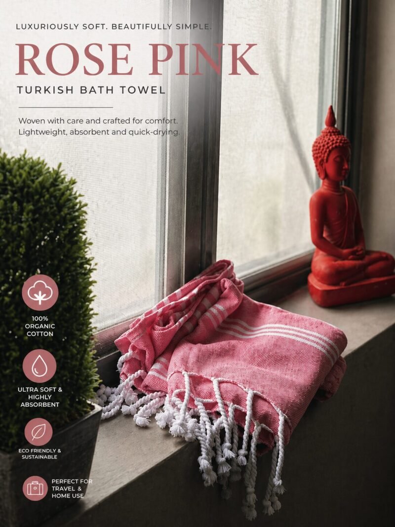 Organic Cotton Bath Towel | with AIRDROP Technology || Vintage Bloom Collection – ‘Rose Pink’