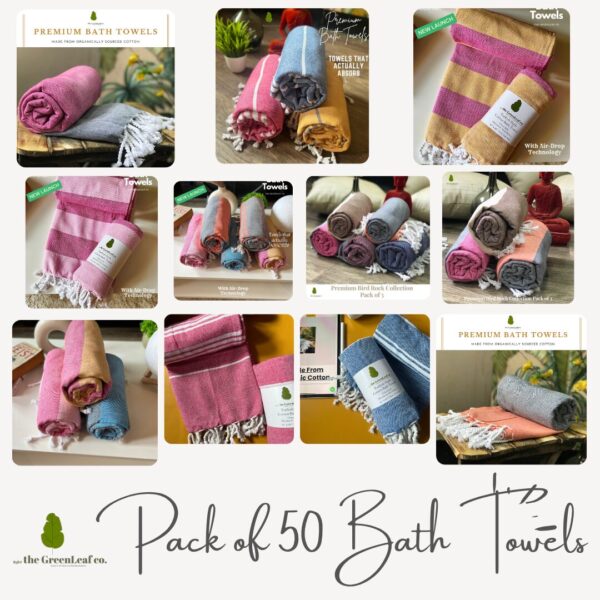 Organic Cotton Bath Towels | with AIRDROP Technology ||  Super Saver Pack of 50 Bath Towels |
